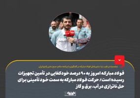 فولاد مبارکه امروز به ۹۰ درصد خودکفایی در تأمین تجهیزات رسیده است/ حرکت فولاد مبارکه به سمت خود تأمینی برای حل ناترازی در آب، برق و گاز