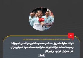 فولاد مبارکه امروز به ۹۰ درصد خودکفایی در تأمین تجهیزات رسیده است/ حرکت فولاد مبارکه به سمت خود تأمینی برای حل ناترازی در آب، برق و گاز
